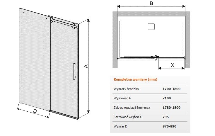 Sanplast Altus D2/ALTIIa drzwi suwane 170180 cm chrom połysk przeźroczyste 600121157142401