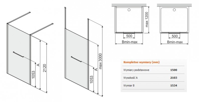 Sanplast Altus PII/ALTIIa kabina typu WalkIn 150 cm chrom połysk przeźroczyste 600121279142401
