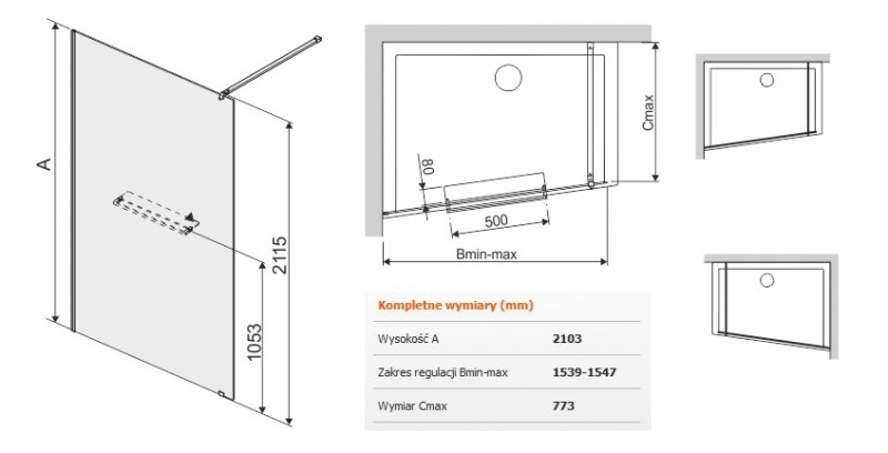 Sanplast Altus PT/ALTIIa kabina typu WalkIn 160 cm chrom połysk przeźroczyste 600121340142401