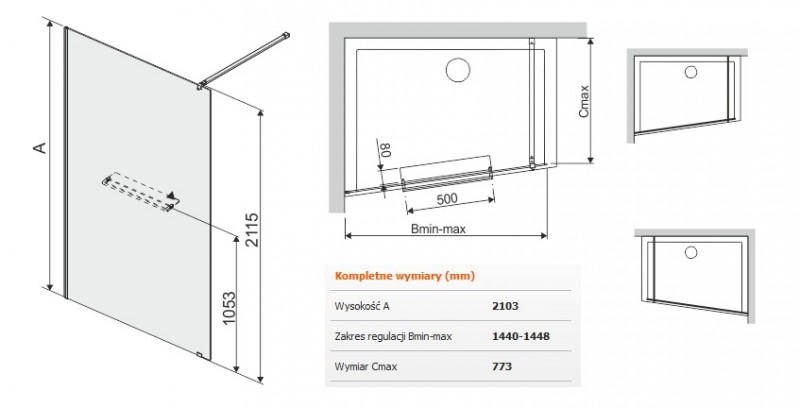 Sanplast Altus PT/ALTIIa kabina typu WalkIn 150 cm chrom połysk przeźroczyste 600121339142401