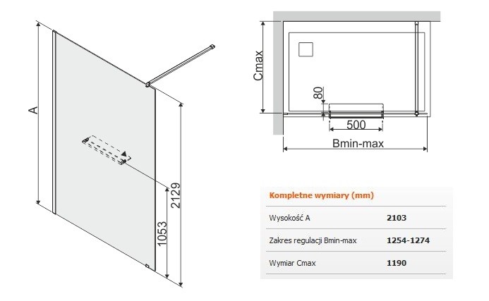 Sanplast Altus PIII/ALTIIa kabina typu WalkIn 130 cm chrom połysk przeźroczyste 600121297142401