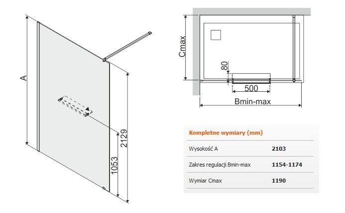 Sanplast Altus PIII/ALTIIa kabina typu WalkIn 120 cm chrom połysk przeźroczyste 600121296142401