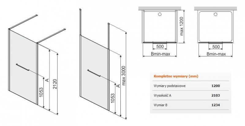 Sanplast Altus PII/ALTIIa kabina typu WalkIn 120 cm chrom połysk przeźroczyste 600121276142401