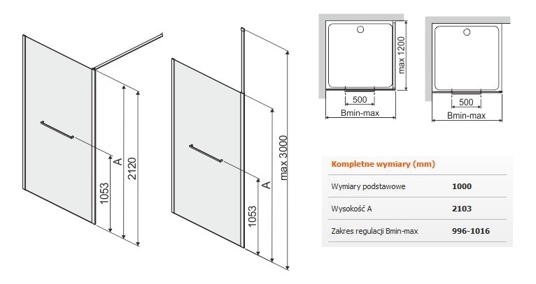 Sanplast Altus PI/ALTIIa kabina typu WalkIn 100 cm chrom połysk przeźroczyste 600121254142401