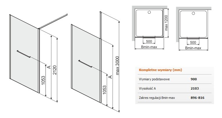 Sanplast Altus PI/ALTIIa kabina typu WalkIn 90 cm chrom połysk przeźroczyste 600121253142401
