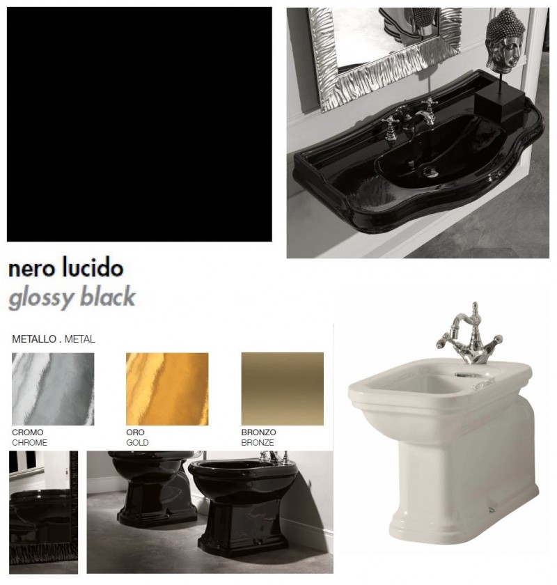 Kerasan Waldorf bidet stojący przedłużony retro nero czarny połysk chrom 4120K4