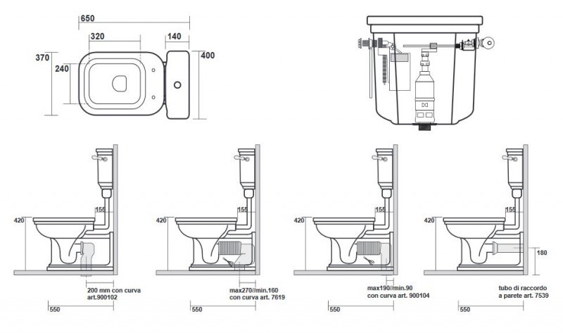 Kerasan Waldorf muszla ze spłuczką kompletna dolnopłuk retro mechanizm boczny, rura oro złoty biały 411601 418301 754391 750491
