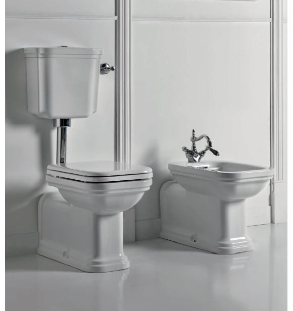 Kerasan Waldorf muszla ze spłuczką kompletna dolnopłuk retro mechanizm rura brąz bronzo biały 411601 418201 751393 750493