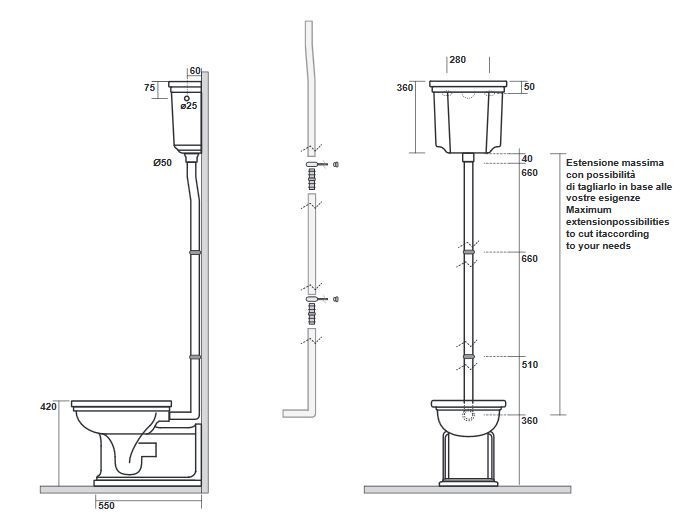 Kerasan Waldorf muszla ze spłuczką kompletna górnopłuk retro mechanizm rura bronzo brąz czarny nero 411604 418004 754693 754793