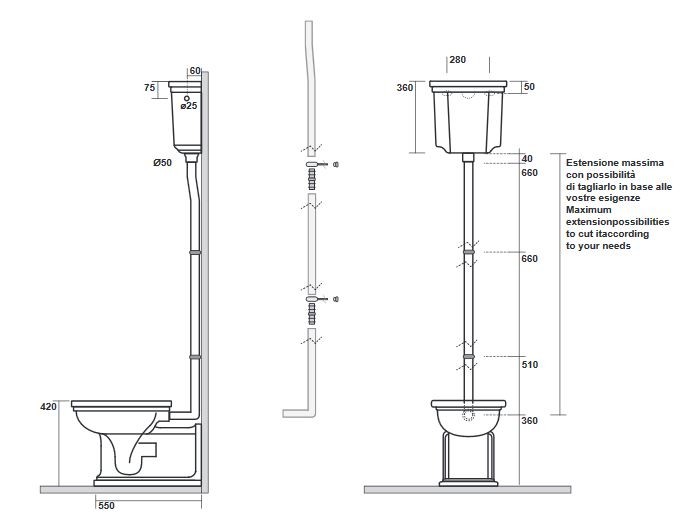 Kerasan Waldorf muszla ze spłuczką kompletna górnopłuk retro mechanizm rura chrom biały 411601 418001 754690 754790
