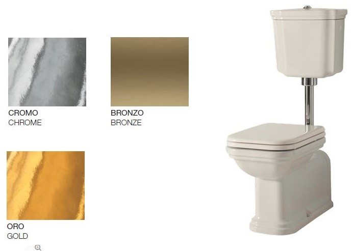 Kerasan Waldorf muszla ze spłuczką kompletna dolnopłuk retro mechanizm rura oro glod złoty biały 411601 418201 751391 750491