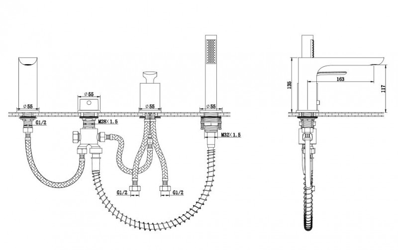 Kohlman Black Experience bateria wannowa 4-otworowa czarny mat QB244EB