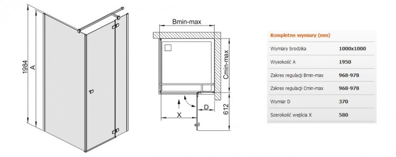 Sanplast Free Line KNDJ2/FREE kabina kwadratowa 100x100 drzwi otwierane + ścianka stała chrom przeźroczysta 600260062042401