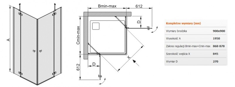Sanplast Free Line KN4/FREE kabina kwadratowa 90x90 drzwi otwierane chrom przeźroczysta 600260022042401