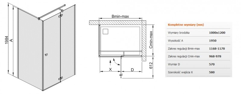 Sanplast Free Line KNDJ2/FREE kabina prostokątna 120x100 drzwi otwierane 120 + ścianka stała 100 chrom przeźroczysta 600260068042401