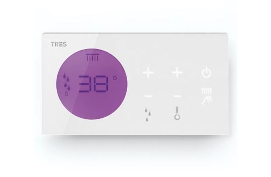 Tres Exclusive Shower Technology elektroniczny zestaw termostatyczny z deszczownicą sufitową 38x38 kompletny biały i chrom 092.865.52