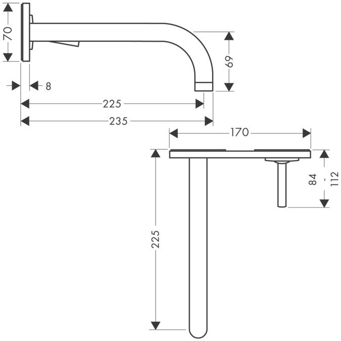 Axor Uno bateria umywalkowa podtynkowa 225 mm nikiel szczotkowany 38115820