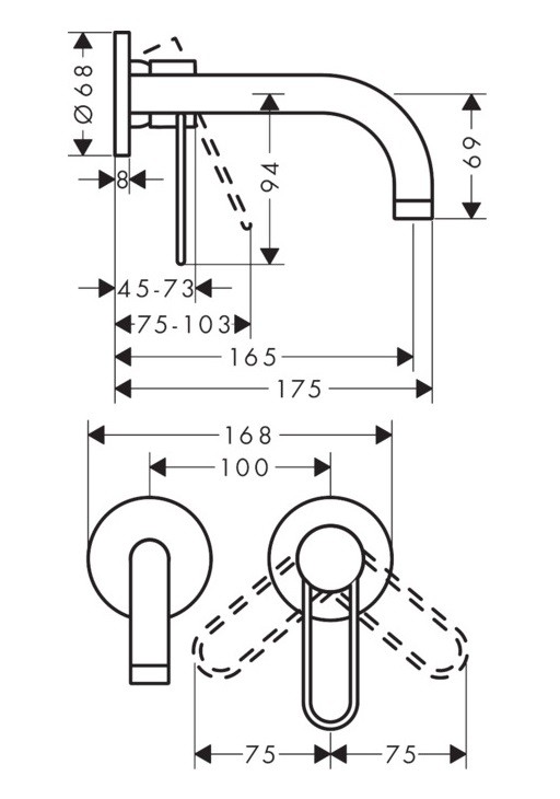 Axor Uno bateria umywalkowa podtynkowa 165 mm uchwyt loop chrom połysk 38121000