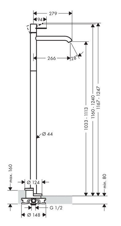 Axor Uno bateria umywalkowa podłogowa uchwyt loop nikiel szczotkowany 38037820
