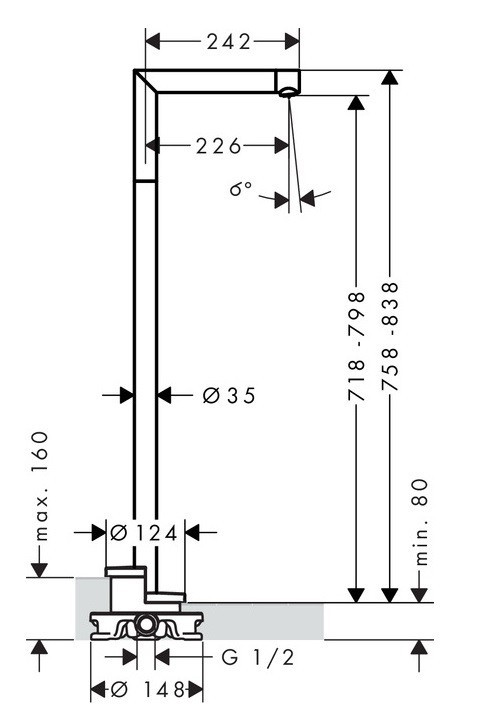 Axor Uno wylewka wannowa podłogowa nikiel szczotkowany 45412820