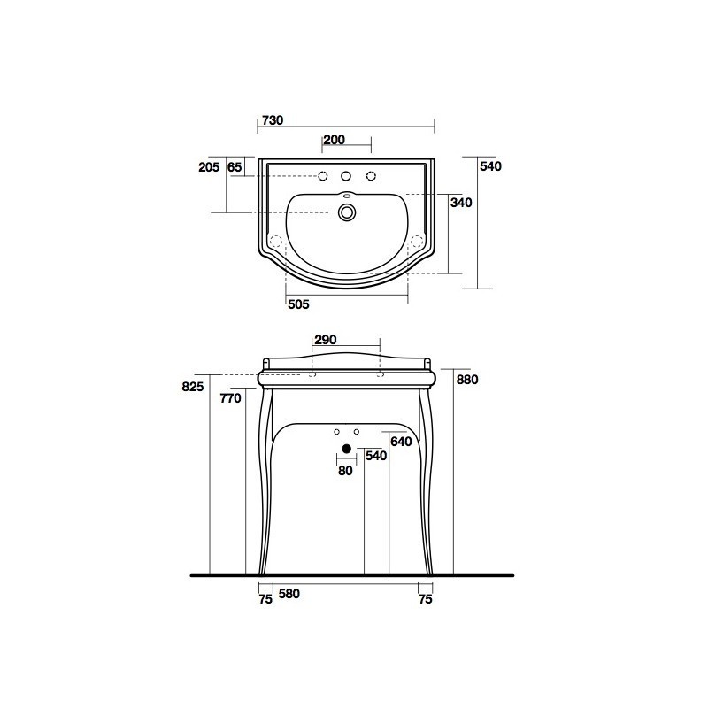 Kerasan Retro konsola na złotych nogach biała pod umywalkę 73 cm złoty gold oro 7362K6