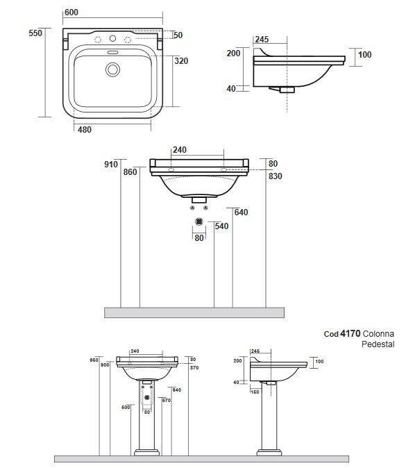 Kerasan Waldorf umywalka 60x55 cm retro biały złoty oro 4140K2