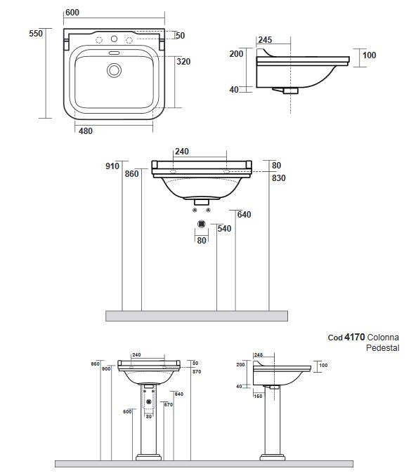 Kerasan Waldorf umywalka 60x55 cm retro biały chrom 4140K1