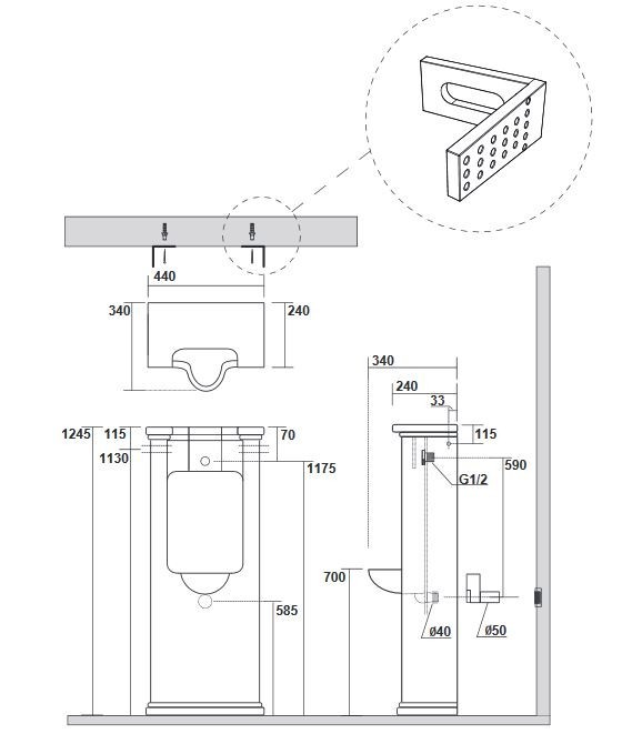 Kerasan Waldorf pisuar stojący retro czarny nero 413104