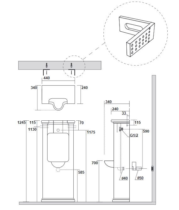 Kerasan Waldorf pisuar stojący retro biały 413101