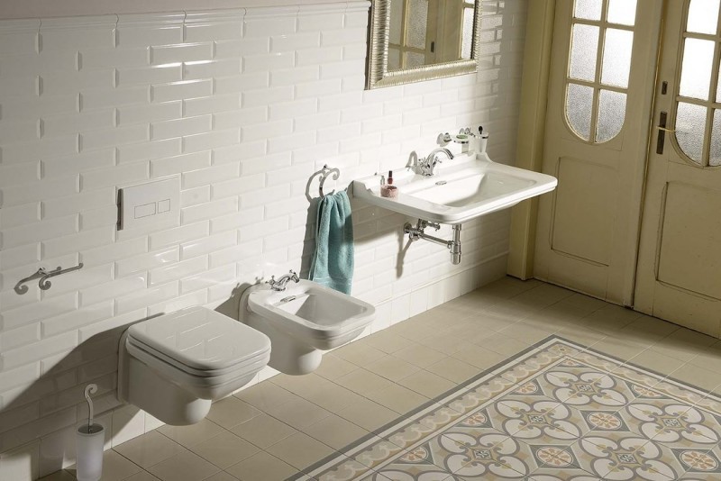 Kerasan Waldorf bidet wiszący retro biały złoty oro 4125K2