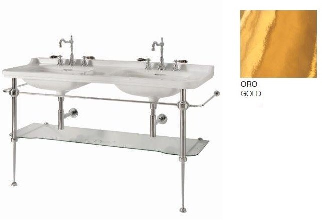 Kerasan Waldorf konsola pod umywalkę stelaż z półką szklaną złoty oro 9195K2