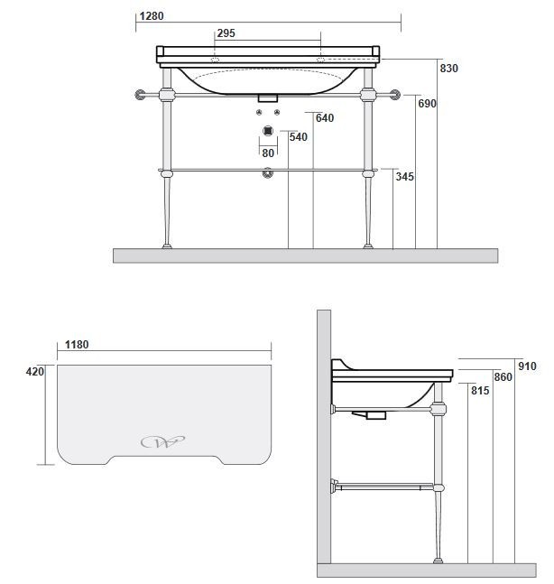 Kerasan Waldorf konsola pod umywalkę 120 stelaż z półką szklaną złoty oro 9203K2