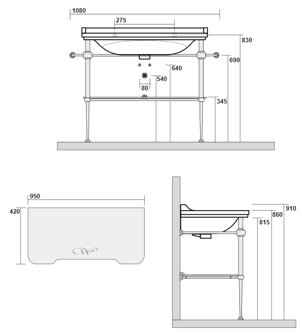 Kerasan Waldorf konsola pod umywalkę 100 stelaż chromowany z półką szklaną chrom 9196K1