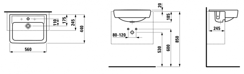 Laufen Pro-A umywalka półblatowa 56cm z otworem biały H8129610001041