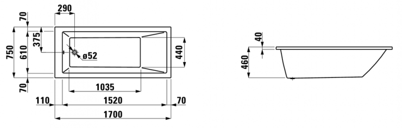 Laufen Pro wanna prostokątna 170x75 H2319500000001