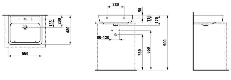 Laufen Pro-A umywalka szlifowana 55cm z otworem biały H8179510001041