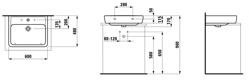 Laufen Pro-A umywalka szlifowana 60cm z otworem biały H8179520001041
