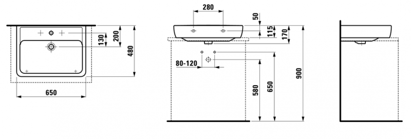 Laufen Pro-A umywalka szlifowana 65cm z otworem biały H8179530001041