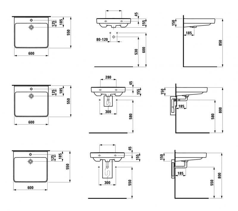 Laufen Pro Liberty umywalka wisząca dla osób niepełnosprawnych 60cm bez przelewu H8119500001561