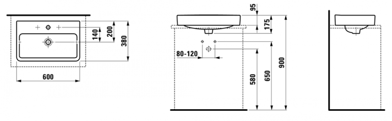 Laufen Pro-S Compacto umywalka nablatowa 60cm biały H8129530001041
