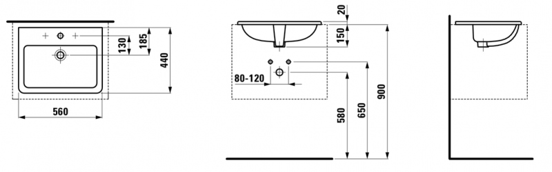 Laufen Pro-S umywalka wpuszczana w blat 56cm biały H8189630001041