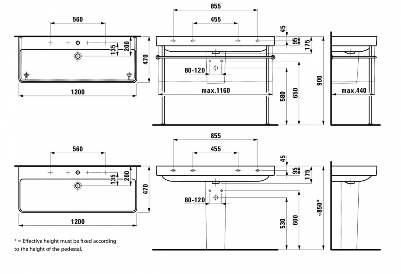 Laufen Pro-S umywalka podwójna 120cm z 1 otworem biały H8149650001041