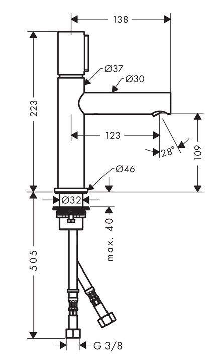 Axor Uno 110 bateria umywalkowa uchwyt select nikiel szczotkowany 45012820