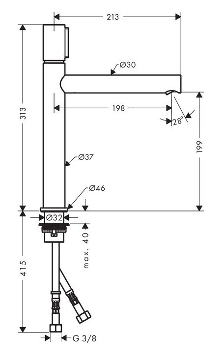 Axor Uno 200 bateria umywalkowa wysoka uchwyt select nikiel szczotkowany 45013820
