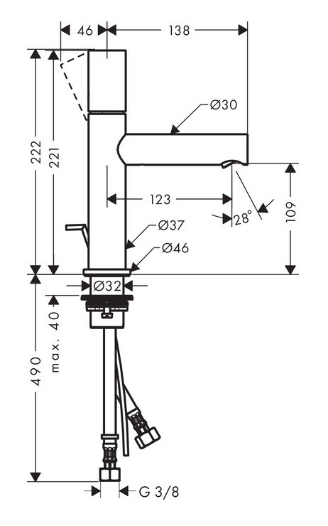 Axor Uno 110 bateria umywalkowa z korkiem automatycznym uchwyt zero nikiel szczotkowany 45001820