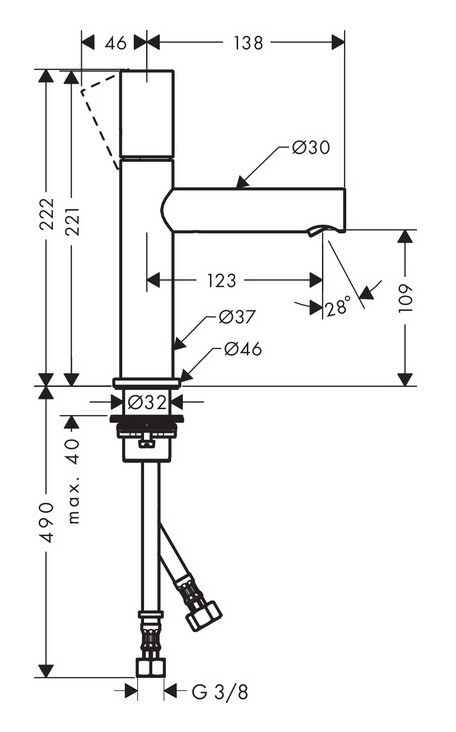 Axor Uno 110 bateria umywalkowa uchwyt zero nikiel szczotkowany 45002820
