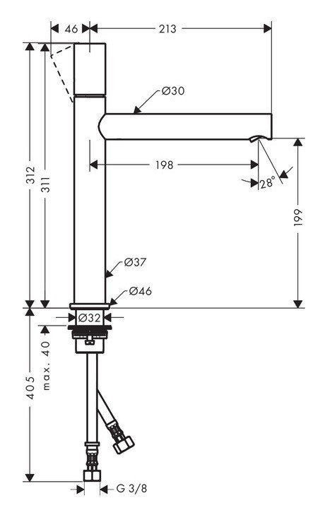 Axor Uno 200 bateria umywalkowa wysoka uchwyt zero nikiel szczotkowany 45003820