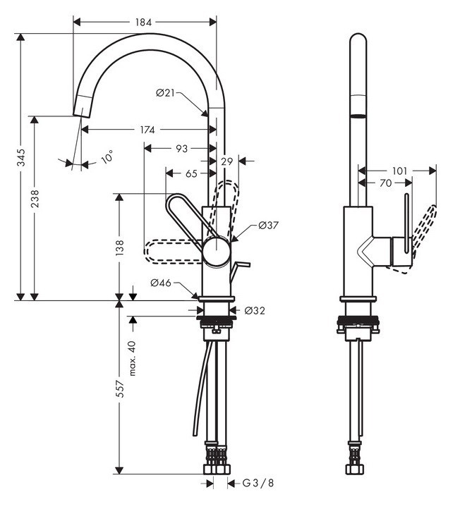 Axor Uno 240 bateria umywalkowa z korkiem automatycznym uchwyt loop nikiel szczotkowany 38036820