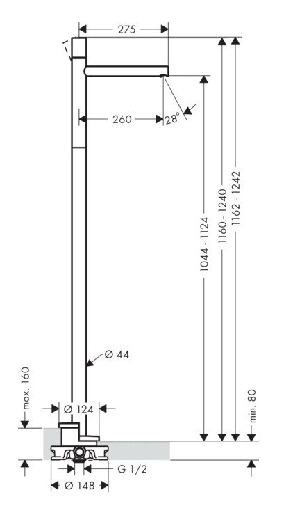 Axor Uno bateria umywalkowa podłogowa uchwyt zero nikiel szczotkowany 45037820