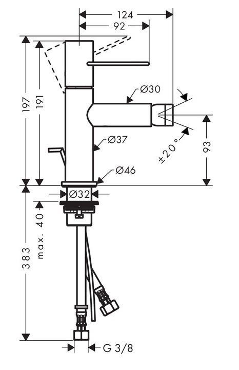 Axor Uno bateria bidetowa z korkiem automatycznym uchwyt loop nikiel szczotkowany 38211820